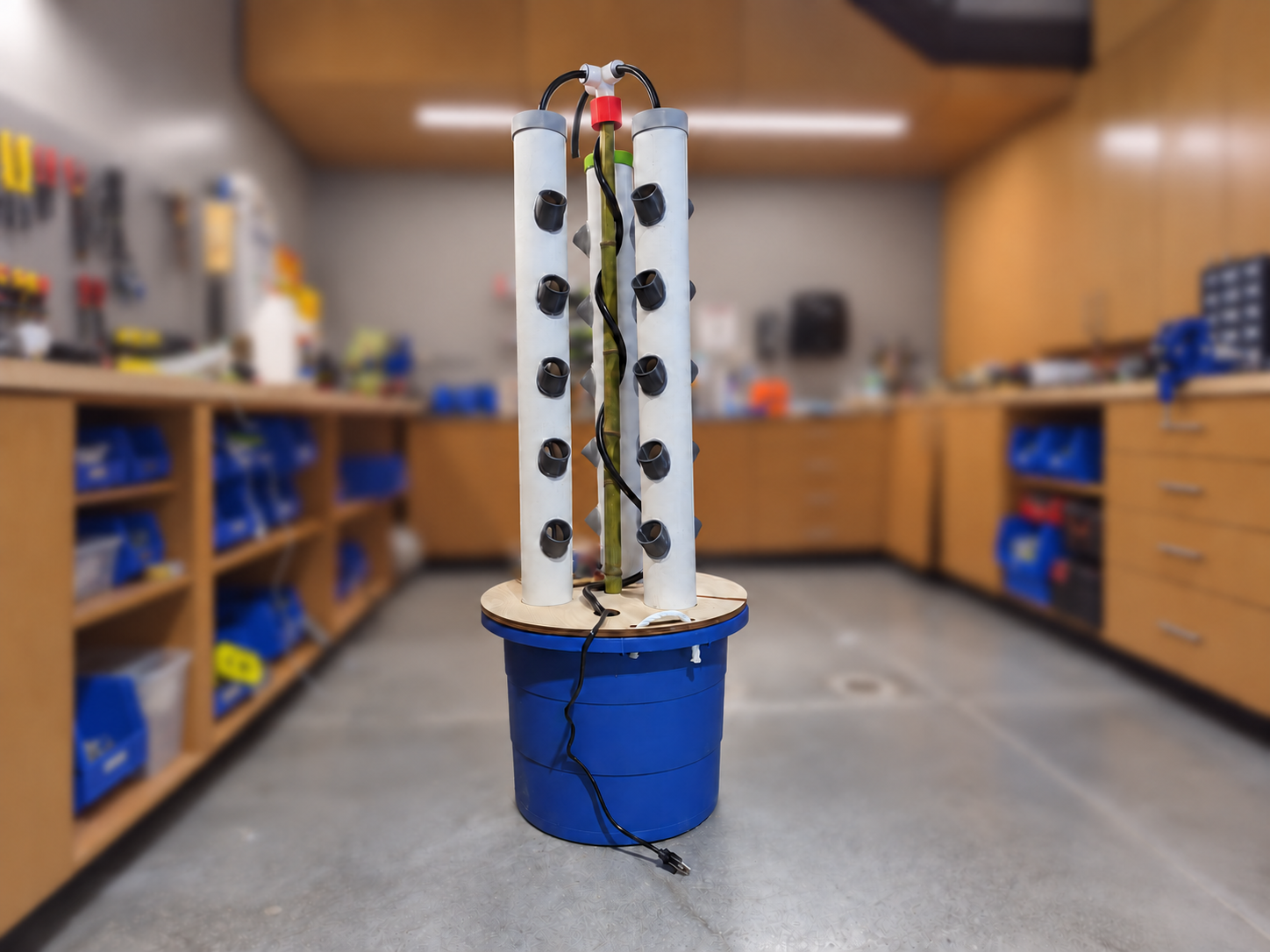 Hydroponics tower in the shop
